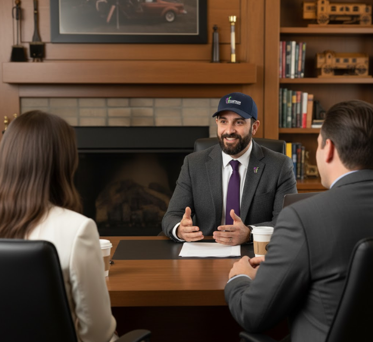 Professional chimney sweep consultation in Dallas office